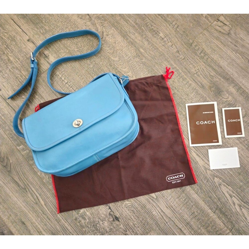 Rare Vintage Coach 9790 City Bag Sky Blue Leather Y2K Crossbody + Dust Bag